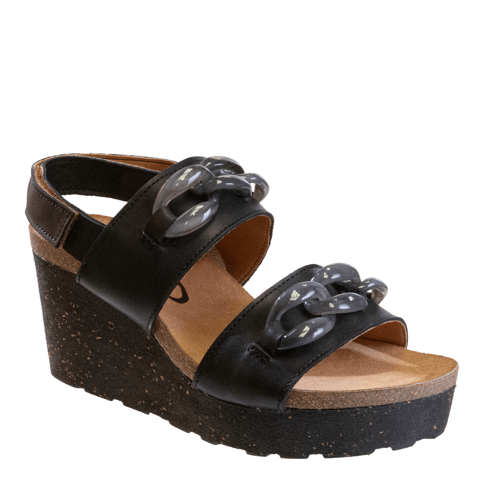 Womens black leather wedge sandals sales
